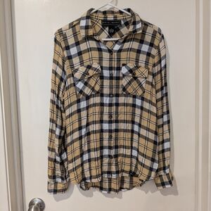 Polly & Esther Yellow Black Plaid Button Down Shirt in Large